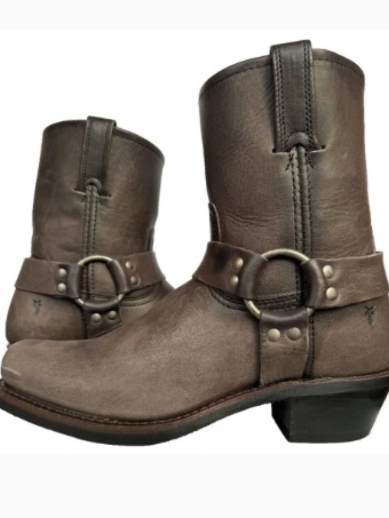 Frye Harness 8r Smoke Gray Biker Moto Motorcycle Short Ankle Bootie Boots